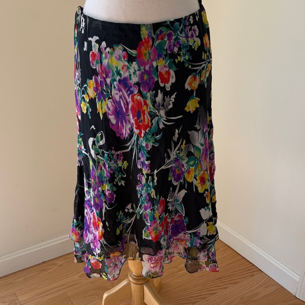 Lauren Ralph Lauren medium Black Floral layered silk  Skirt - Multicolor Bloom.